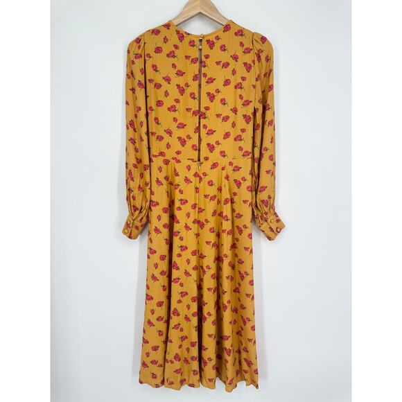 REFORMATION Josephine Midi Dress Floral Puff Long Sleeve Crew Neck Maxi, Amelia - Picture 10 of 15